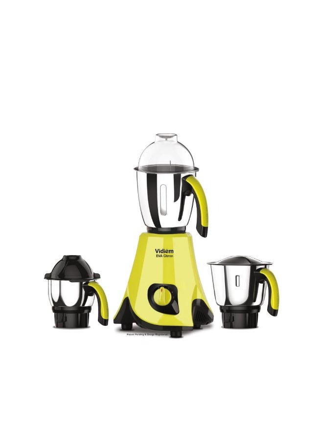 Vidiem Eva Citron Mixer Grinder 750W with 3 Jars (1.5L, 0.75L, 0.4L) | ARIA Cool Tec Motor | Self-Locking Jars | Dynamically Balanced Blades | 5-Year Motor Warranty | yellow - Image 4
